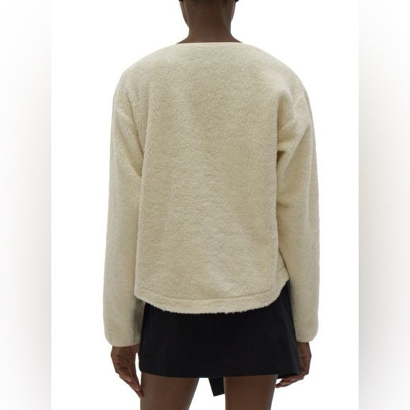 NWT Helmut Lang Shaggy Fleece V Neck Sweater Cream Oversized Faux Fur Sz L - Picture 2 of 16